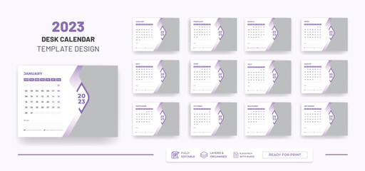 2023 Desk Calendar Or  Monthly & Weekly Schedule Modern Colorful Corporate 2023 Design Template.