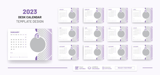2023 Desk Calendar Or  Monthly & Weekly Schedule Modern Colorful Corporate 2023 Design Template.