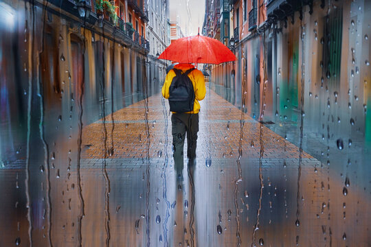 People With An Umbrella In Rainyn Days, Bilbao, Basque Country, Spain