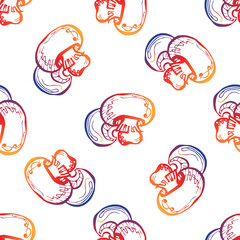 Seamless gradient pattern with hand drawn mushrooms. Suitable for packaging, wrappers, fabric design. PNG illustration