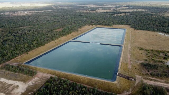 Aerial CSG evaporation pond, near Miles Queensland