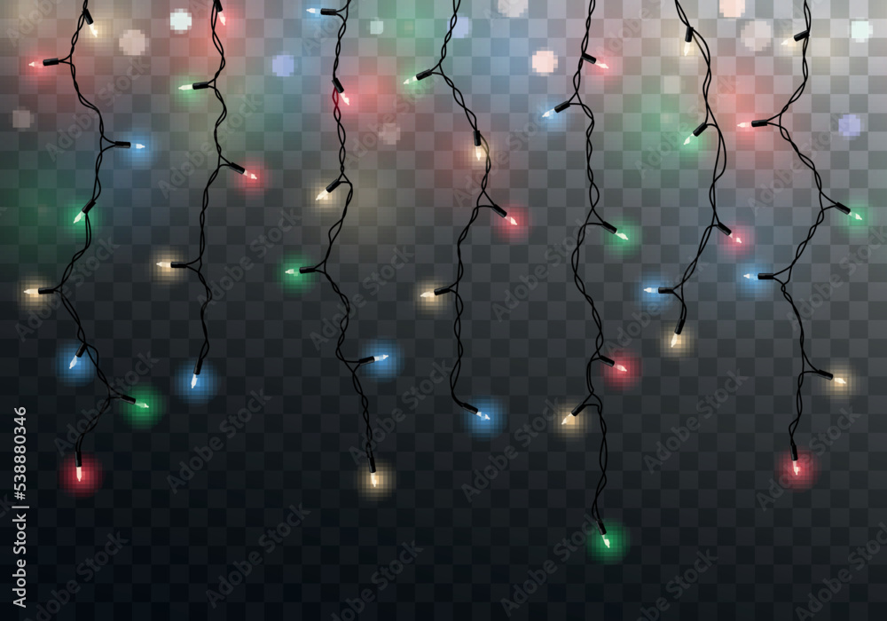 Canvas Prints vector decorative border with hanging christmas light chains on dark background