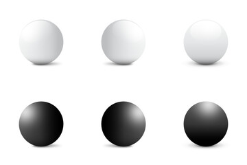 Spheres on a white background with a shadows. White and black colors. Flat vector illustration.