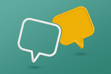 orange speech bubble with border and white frame paper cut on  green  background. Conceptual image about communication and social media, customer feedback