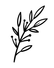 Hand painted branch. Graphic element for printing on fabric, poster or banner for website. Botany and floristry, care for nature and environment. Love for plants. Cartoon flat vector illustration
