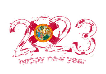 2023 Year in grunge style with flag of Florida.