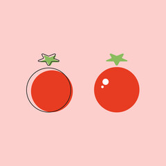 Two red tomatoes on a pink background. Food outline icons