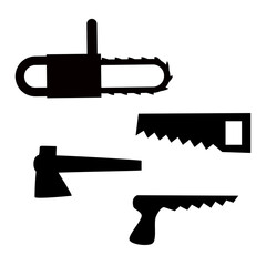 Saws and ax icons. Isolated vector illustration