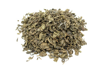 Dried oolong tea leaves isolated on white background.