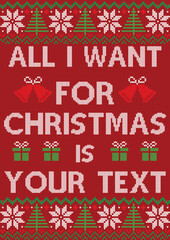Ugly Christmas sweater pattern template design. ugly Christmas postcard, Merry Christmas, Happy New Year greeting card. Ugly design on Typography knit letters.template for shirt, background, card, svg