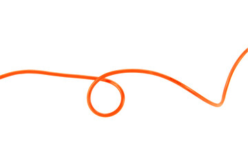 shape or force orange wire cable of usb and adapter into a curve or angle isolated on white...