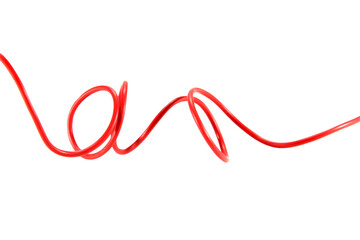 Fototapeta premium shape or force orange wire cable of usb and adapter into a curve or angle isolated on white background.Electronic Connector.Selection focus.