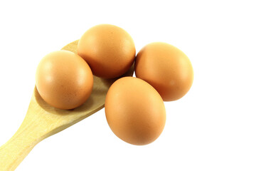 four fresh chicken eggs for cooking isolated on white background.
