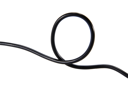 Black wire cable of usb and adapter isolated on white background.Electronic Connector.Selection focus.