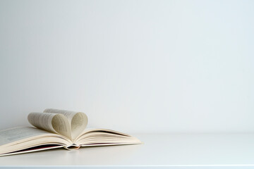 Open book on the table. A book with a white page on a light empty background. Education, school, study, reading concept