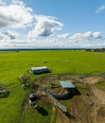 aerial photo of a farm. cattle yards and loading ramp on a ranch 