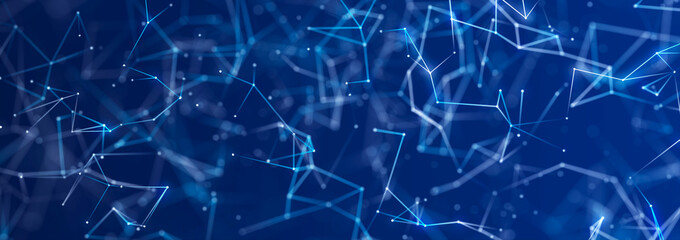 Structure of connected lines and dots. Wireframe polygonal elements on a dark background. Science and technology. 3d