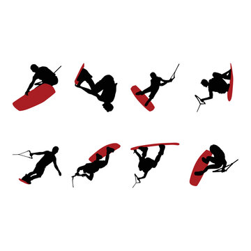 wakeboarding silhouette set