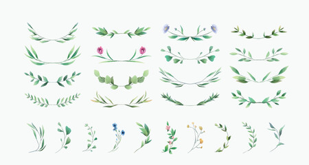 Floral branch and minimalist flowers for logo or tattoo. Hand drawn line wedding herb, elegant leaves for invitation save the date card. Botanical rustic trendy greenery