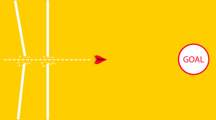 The red plane that overcomes the obstacles is successful. Crisis management idea concept. trite,
Diverse environment, Business leader, Idea to develop idea.