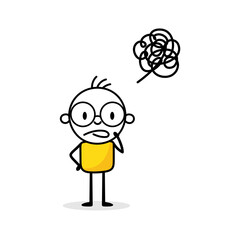 Unhappy man busy to finish project within deadline. Tired office worker. Work stress, fatigue from overworked, anxiety or exhaustion concept. Vector stock illustration