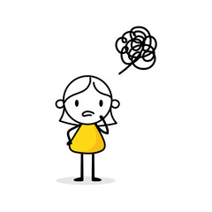 Unhappy woman busy to finish project within deadline. Tired office worker. Work stress, fatigue from overworked, anxiety or exhaustion concept. Vector stock illustration