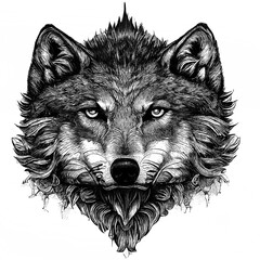 Gray wolf head emblem. Illustration for logo, t-shirt, pattern. Wild and free animal. Print for clothing