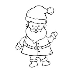Cute Santa Claus in doodle style. Christmas character in black linear drawing style. Png on transparent background