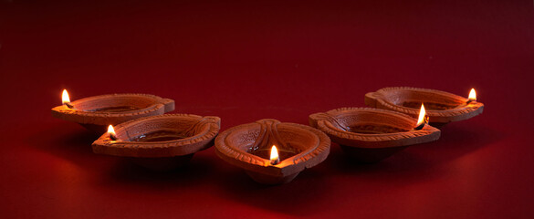 Happy Diwali. Diya lamps lit during diwali festve celebration