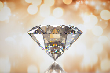 Diamond on a golden sparkling background - 3D illustration