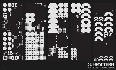 20 Vector data patterns, Futuristic Patterns for print, fabric, and packaging design, halftone, deep bass, drum bass