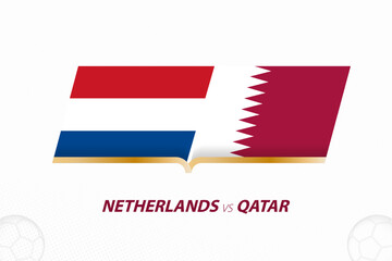 Netherlands vs Qatar in Football Competition, Group A. Versus icon on Football background.
