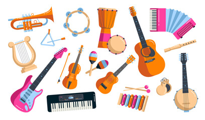 Musical instruments set. Folk classical musical equipment violin, bagpipe harp synthesizer piano © Mykola Syvak