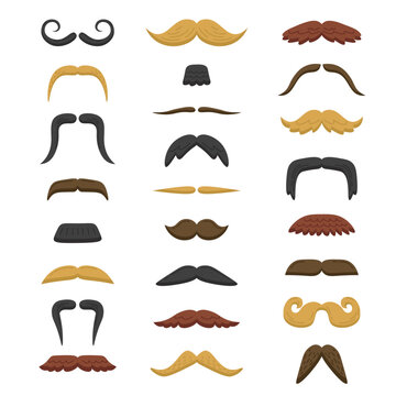 Set of mustaches types for blond, brunette red. Barber patches collection. Silhouette hipster icon