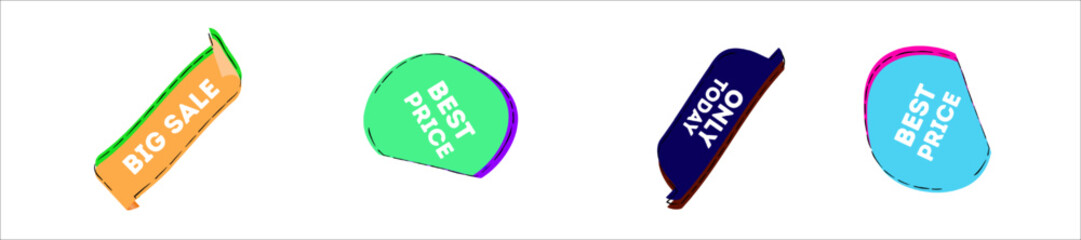 Set of vector tags or labels. Sale tag set. Retail paper sticker. Vector flat illustrations. Best choice 3d ribbon banners