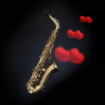 Love saxophone music with hearts on black
