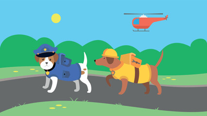 Police and rescue dogs, illustration, vector