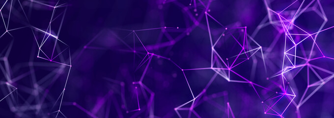 Structure of connected lines and dots. Wireframe polygonal elements on a dark background. Science and technology. 3d