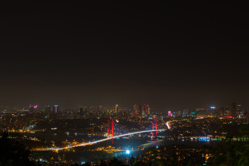 Istanbul view and night skyline.Bosphorus Bridge and Istanbul strait