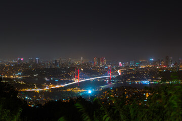 Fototapeta premium Istanbul cityscape. Bosphorus Bridge at night from Camlica Hill