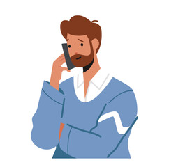 Business Man With Smartphone Chatting Isolated On White Background. Male Character Communicating Online Use Gadget