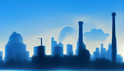 Industrial background with production pipes. Smoke pollution digital illustration