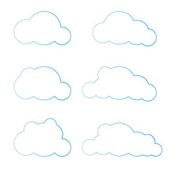 Cartoon clouds isolated on blue sky panorama vector collection. Cloudscape in blue sky, white cloud illustration. Vector illustration