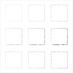 Hand drawn frames. Vector black painted squares. Grunge style set of square shapes. Vector black painted squares. Vector illustration