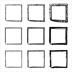 Grunge frames vector set. Vector black painted squares. Grunge style set of square shapes. Vector black painted squares. Vector illustration