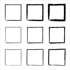Set of grunge square. borders set. Set of design elements. Grungy old texture. Hand drawn brush strokes