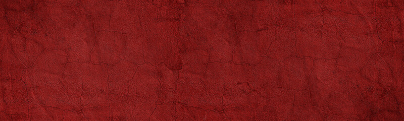Bloody red old cracked concrete wall wide texture. Dark scarlet color gloomy backdrop. Abstract...