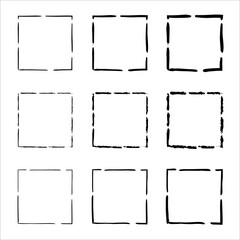 Hand drawn frames. black square shape borders. Set of grunge square. Hand drawn brush strokes. Vector illustration