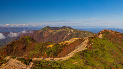 紅葉の稜線　朝日岳から　那須連山