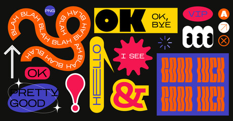 Collection of various patches, labels, tags, stickers, stamps for shopping and packaging. discounts, new collection. Vector set, trendy promo labels